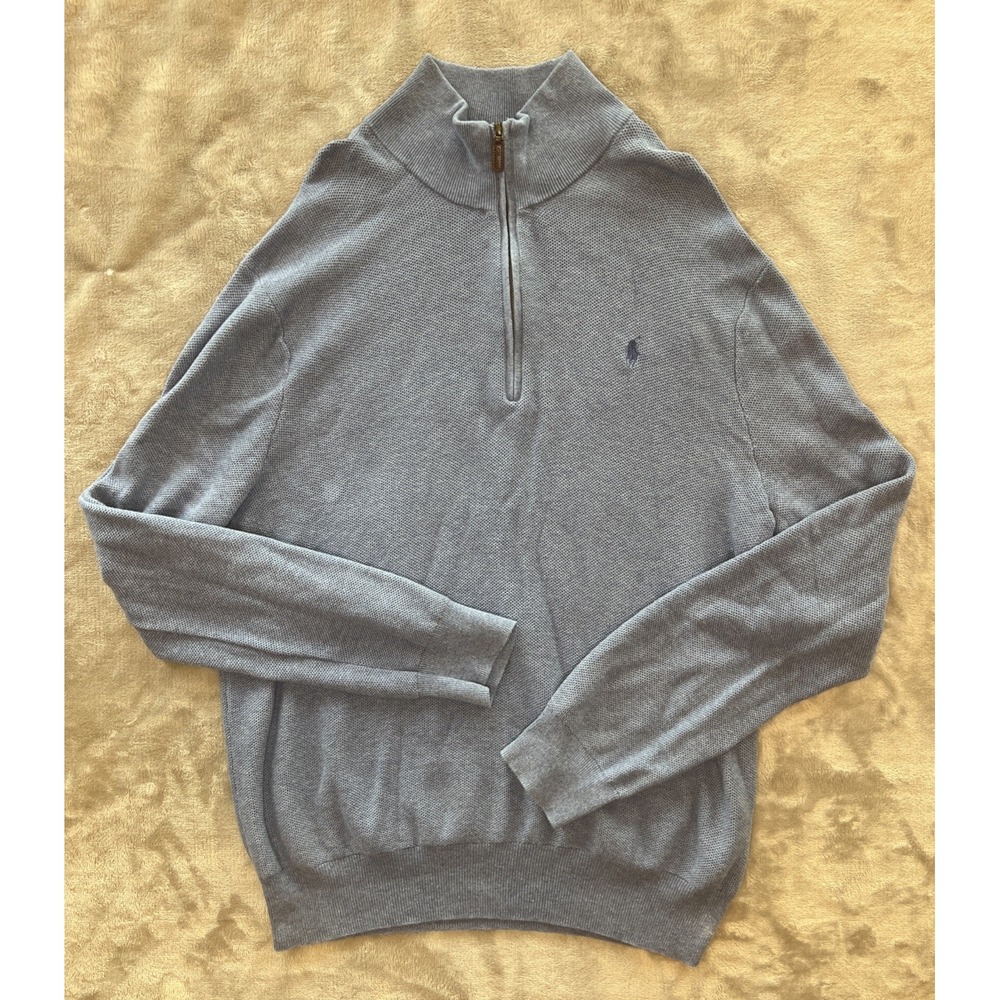 Polo Ralph Lauren Pima Cotton Quarter Zip Sweater Mens XXL Light Blue Pony